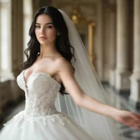 AI Video from prompt: Отражение невесты в позолоченном зеркале выходит