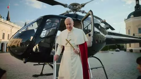 AI Video from prompt: Pope Leo gets from the helicopter at main Ukrain