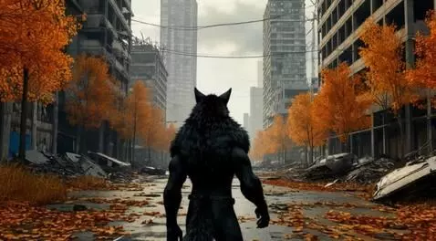 AI Video from prompt: Black werewolf turns and suggests