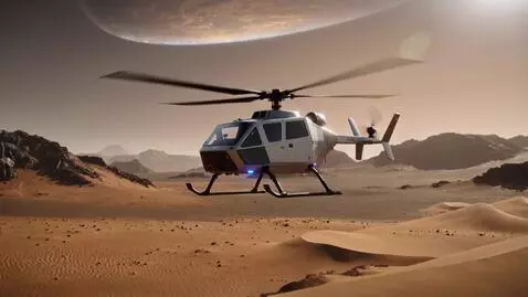 AI Video from prompt: Cybertruck helicopter soars over the sandy sands