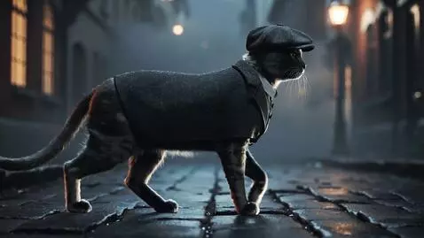 AI Video from prompt: Ultra-realistic black cat wearing a Peaky Blinde