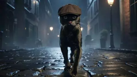 AI Video from prompt: Ultra-realistic black cat, walking upright on it