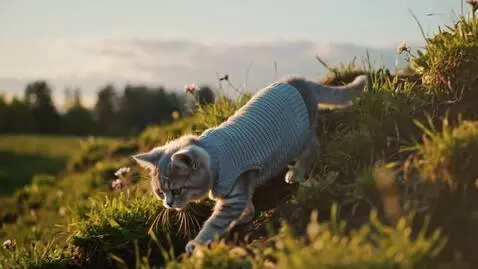 AI Video from prompt: 9:16 Грустный кот в свитере скатывается с наклон