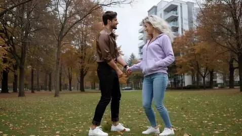 AI Video from prompt: A young man and woman turned towards each other,