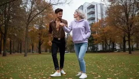 AI Video from prompt: A young man and woman turned towards each other,