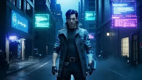 AI Video from prompt: Переход между сценами в стиле киберпанк