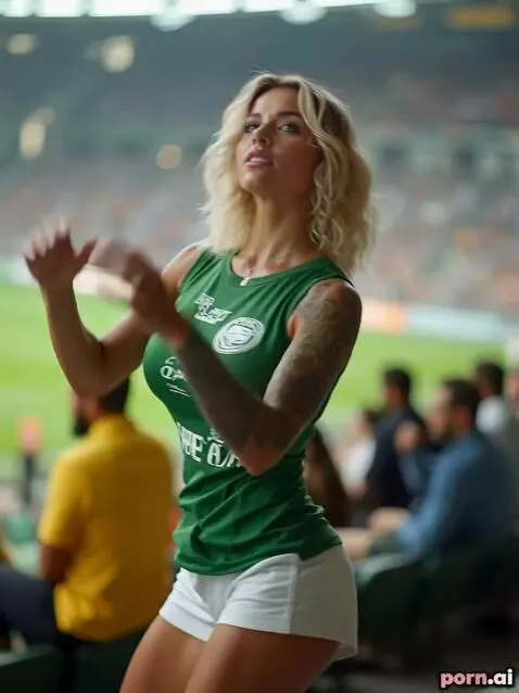 AI Video from prompt: Болельщица ловит мяч руками и отбивает его ногой