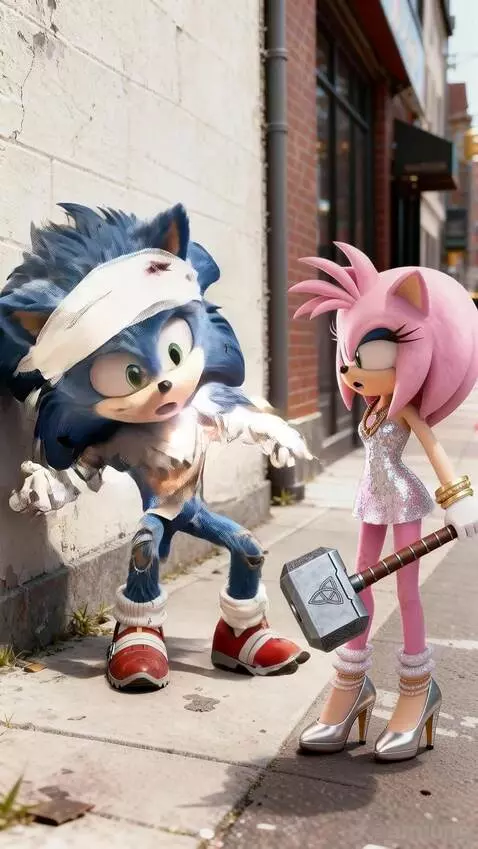 AI Video from prompt: A funny yet emotional cartoon scene: Amy Rose us