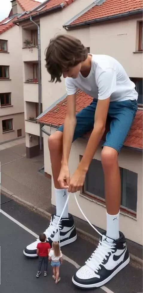 AI Video from prompt: Tie your shoelaces and slowly standing