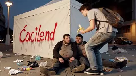 AI Video from prompt: 2 ruzna debela coveka sede ispred velikog belog 