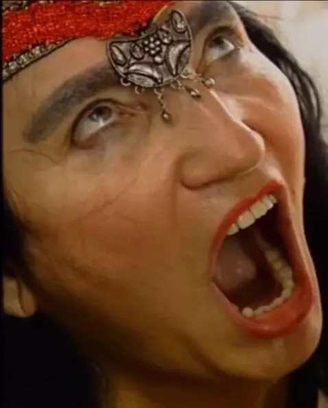 AI Video from prompt: Looking at viewer mouth wide open lips sucking d