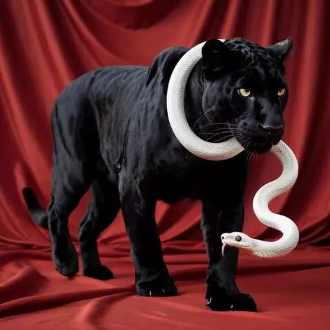 AI Video from prompt: Черная пантера идёт на красных шелках она смотри