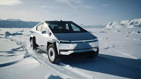 AI Video from prompt: In a futuristic scene, a sleek Tesla Cybertruck 