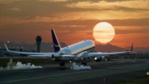 AI Video from prompt: A passenger plane takes off beautifully from the