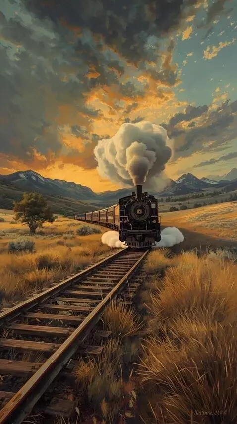 AI Video from prompt: The train moves along the rails, the wind disper