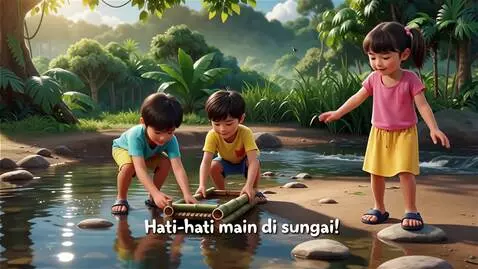 AI Video from prompt: Buat 3d karton bergaya Pixar anak anak sedang be
