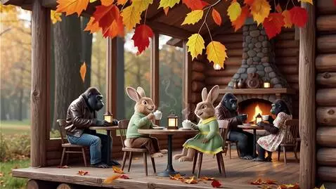 AI Video from prompt: Осень. На деревьях листья жёлтые, оранжевые, кра