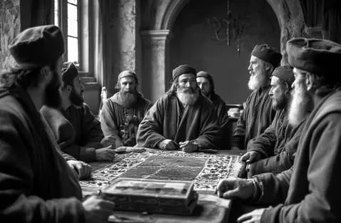 AI Video from prompt: Man at head of table stand up then sits back dow