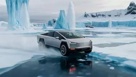 AI Video from prompt: In a dramatic sci-fi sequence, the angular Tesla