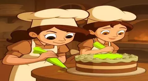 AI Video from prompt: девушка кондитер печет красивый торт. цвета (мол