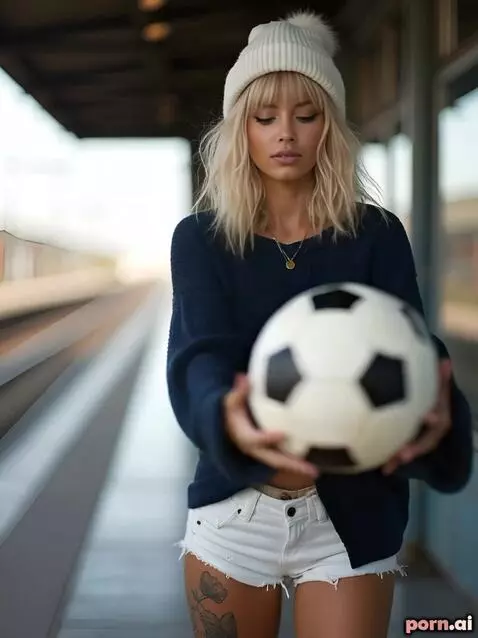 AI Video from prompt: Болельщица ловит  футбольный мяч руками и отбива