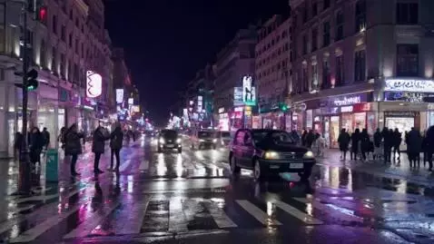 AI Video from prompt: The neon light of mall signs and advertising ban