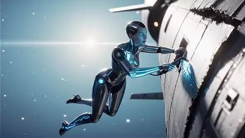 AI Video from prompt: A futuristic android woman with glowing blue cir