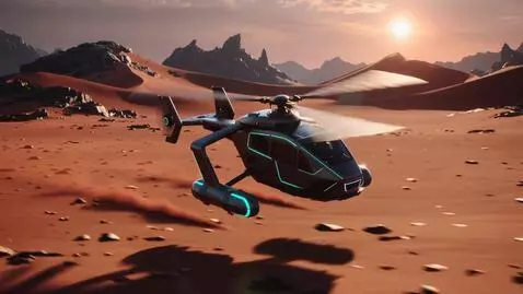 AI Video from prompt: In a futuristic scene, a sleek Cybertruck helico