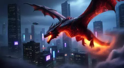 AI Video from prompt: 5-second cinematic video, a colossal black drago