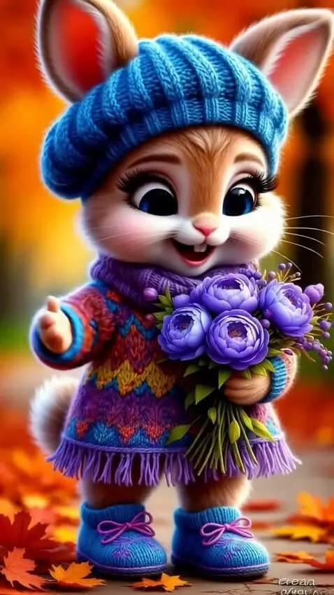 AI Video from prompt: Смеётся и дарит букет