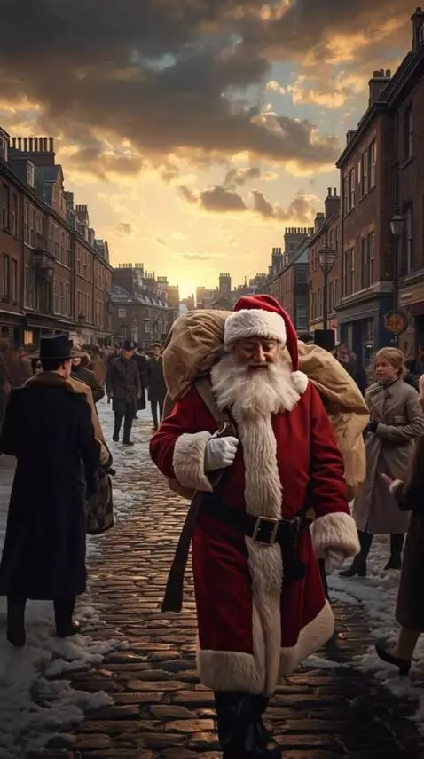 AI Video from prompt: Santa Claus walks down the street, people look a