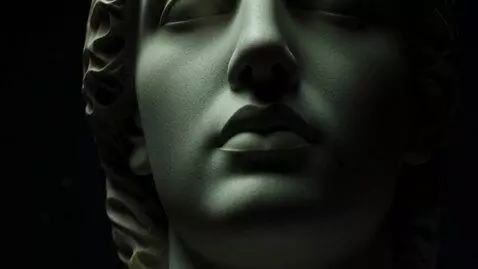 AI Video from prompt: 5-second surreal video, an alabaster sculpture's