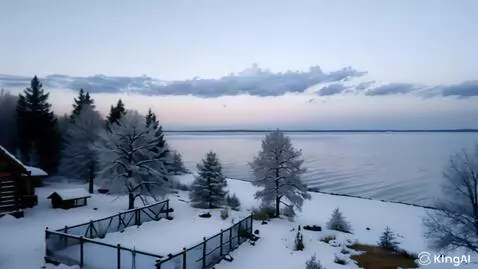 AI Video from prompt: Спокойная река мирно спит подо льдом на фоне зас