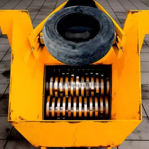 AI Video from prompt: Static camera, top view of an industrial shredde