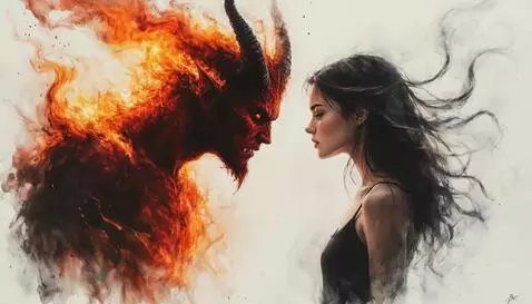 AI Video from prompt: демон целует девушку