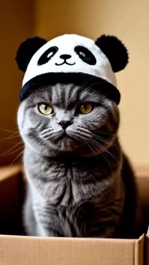 AI Video from prompt: Котик сидит в коробке, смотрит по сторонам, злит