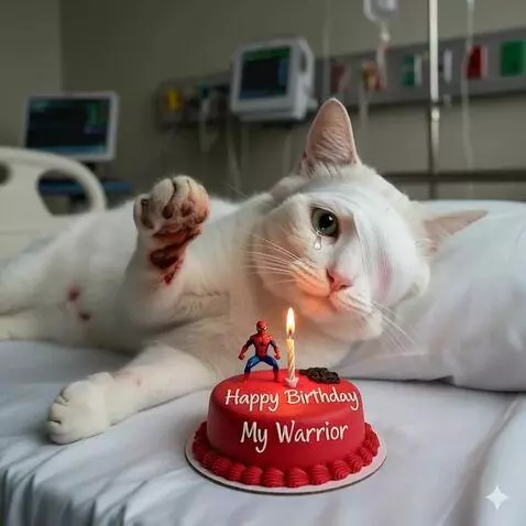 AI Video from prompt: Animate the wounded white cat lying on its side 