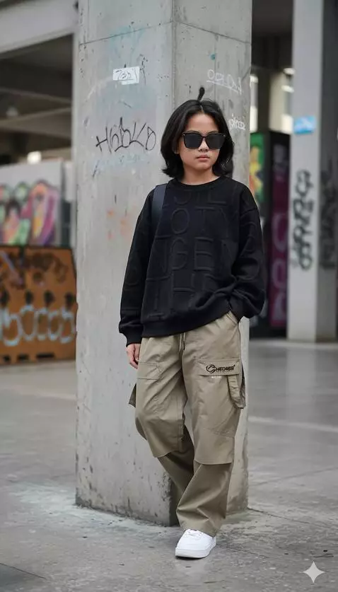 AI Video from prompt: Model anak laki-laki tersebut merapikan rambutny