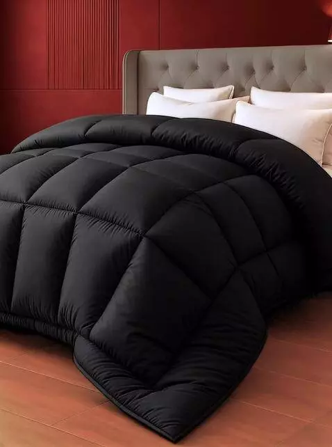 AI Video from prompt: на кровать сверху на черное одеяло мягко падают 