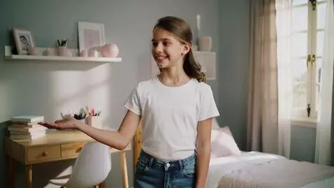 AI Video from prompt: girl show on a camera her room