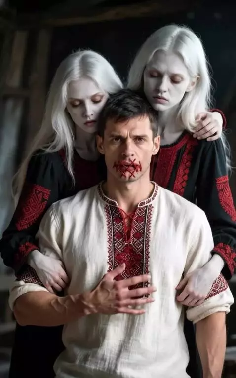 AI Video from prompt: A man in traditional clothes grabs his chest in 