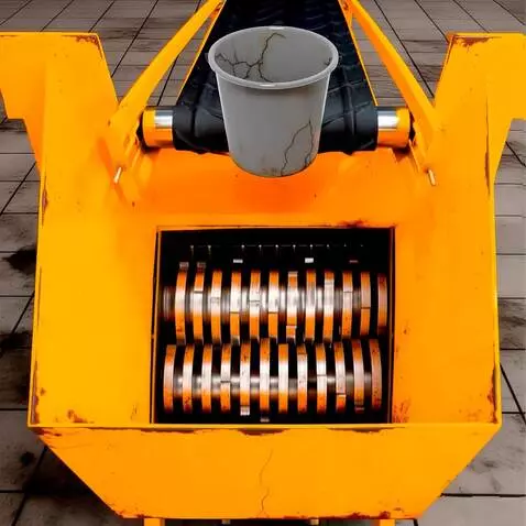 AI Video from prompt: Static camera. Two massive, heavy steel shafts w