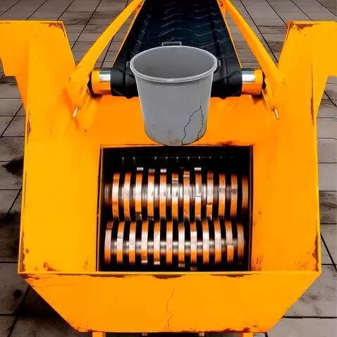 AI Video from prompt: Static camera. Two massive, heavy steel shafts w