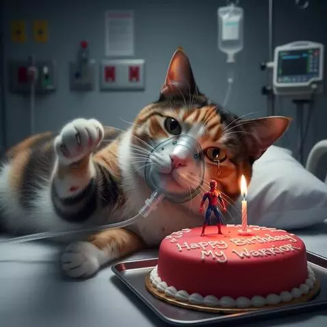 AI Video from prompt: A wounded white cat lying on its side on a hospi