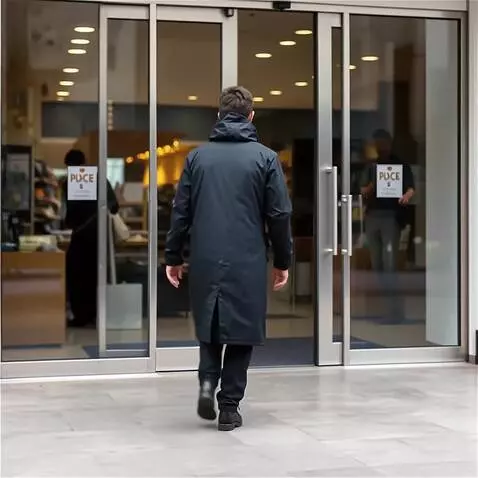 AI Video from prompt: a person turns their back and approaches the doo