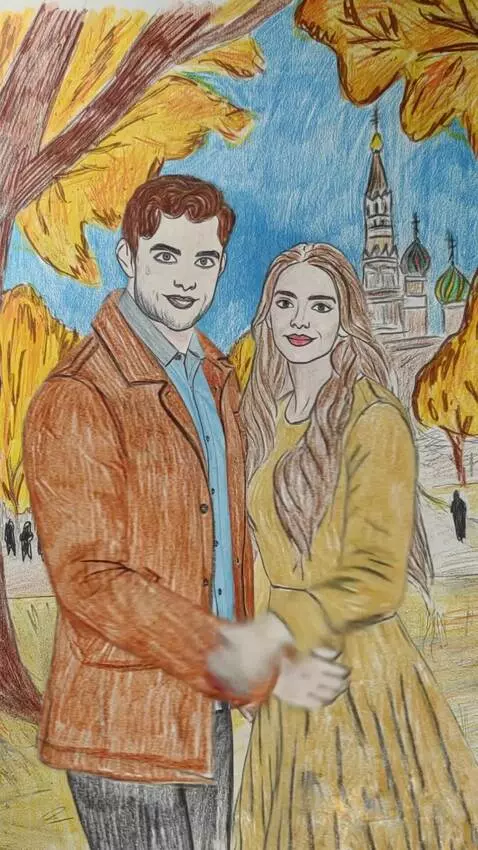 AI Video from prompt: A man and a woman hold hands, turn to face the c