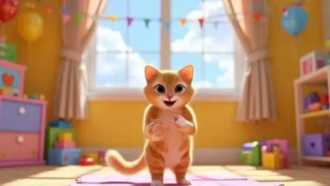 AI Video from prompt: идео для детей, в котором котик выполняет различ