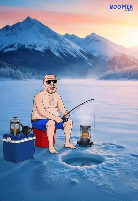 AI Video from prompt: This character is fishing and pulls a whale out 