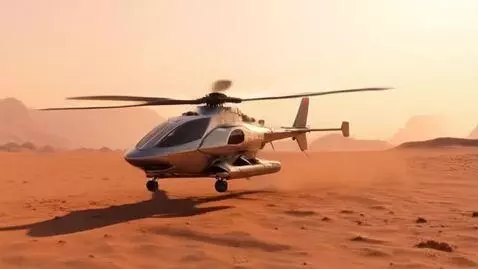 AI Video from prompt: In a futuristic scene, a sleek Cybertruck-helico