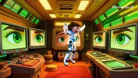 AI Video from prompt: Девочка в скафандре прыгает, смеется, радуется